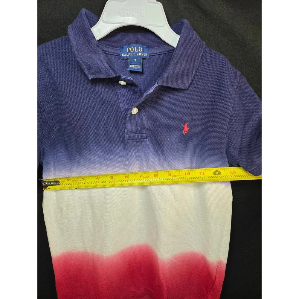 Polo Ralph Lauren Boys Size 7 Dip Dye Ombre Polo‎ Shirt Navy White Red Pony
